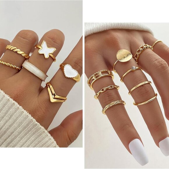 45 PCS Gold Jewelry Set for Women Dainty Dangle Earrings,Elegant Knuckle Rings,A - Picture 5 of 7
